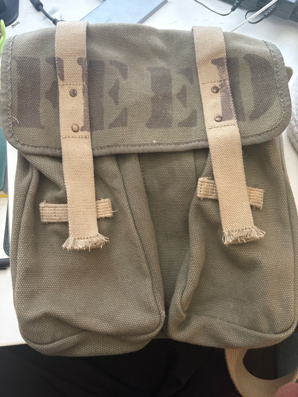 Canvas Military-Style Men's satchel bag- Olive Green-